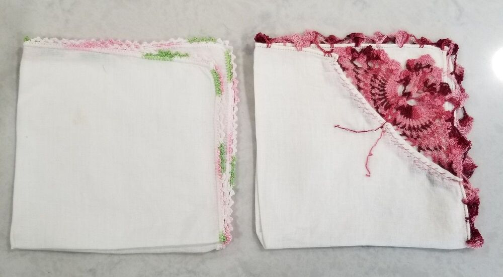 Vintage Floral Embroidered Handkerchief Lot with Lace Trim